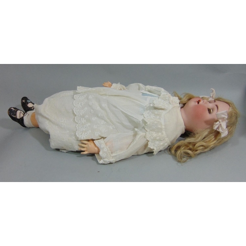 17 - German bisque head doll by Alt, Beck & Gottshalck with composition body with joined limbs, weighted ... 