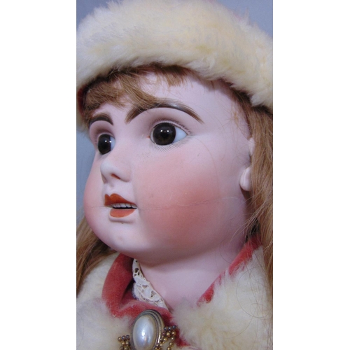 47 - 2 large well dressed bisque head dolls with jointed composition bodies, pierced ears, open mouth wit... 