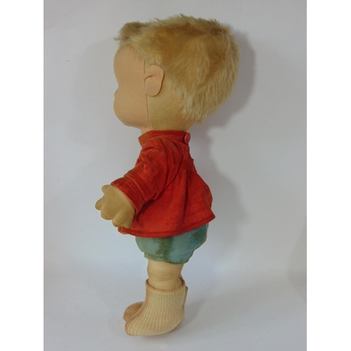 78 - A rare fabric doll by Merrythought 1930's, with large felt covered head, short blonde hair and paint... 