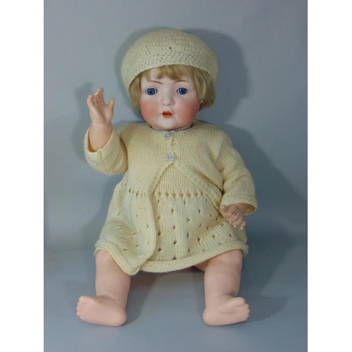 79 - Bisque head baby doll by Bahr & Pröschild 1920's, with blue closing eyes, open mouth with teeth and ... 