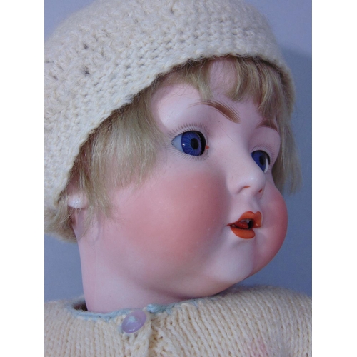 79 - Bisque head baby doll by Bahr & Pröschild 1920's, with blue closing eyes, open mouth with teeth and ... 