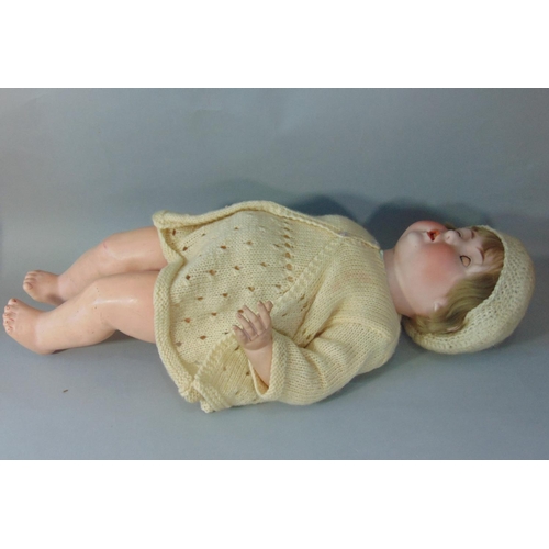 79 - Bisque head baby doll by Bahr & Pröschild 1920's, with blue closing eyes, open mouth with teeth and ... 