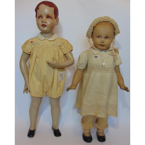 81 - 2 large vintage standing dolls, probably for shop display, with painted features, composition type b... 