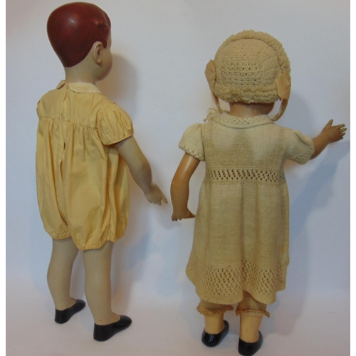 81 - 2 large vintage standing dolls, probably for shop display, with painted features, composition type b... 