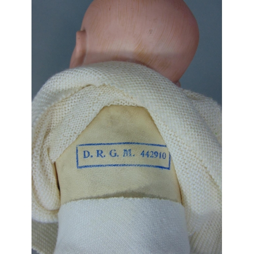 86 - Early bisque socket head character baby boy doll by Kestner, with kid body and kid upper legs, joint... 