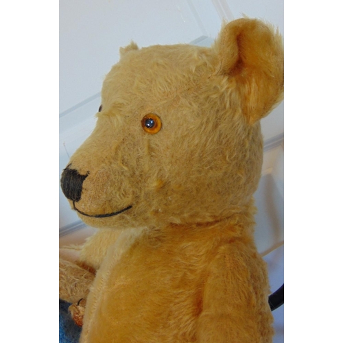 71 - 3 vintage teddy bears, probably by Chiltern, all with golden fur, stitched nose, mouth and claws, lo... 