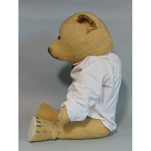 72 - 2 old bears; 1930's teddy bear, probably Chiltern with worn fur, straw stuffing, small glass eyes cl... 