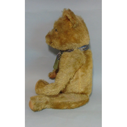 72 - 2 old bears; 1930's teddy bear, probably Chiltern with worn fur, straw stuffing, small glass eyes cl... 