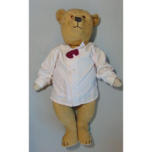 72 - 2 old bears; 1930's teddy bear, probably Chiltern with worn fur, straw stuffing, small glass eyes cl... 