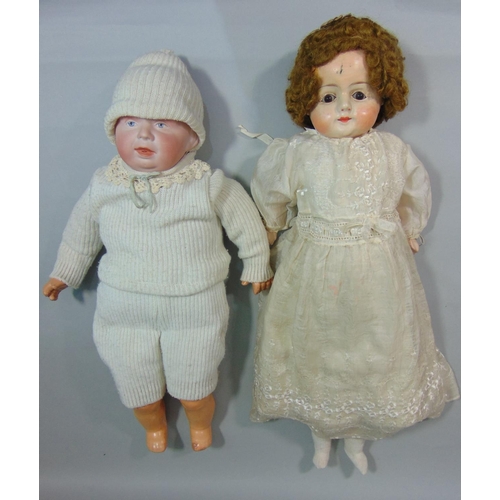 102 - 2 early 20th century dolls;  Gebruder Knoch 205 bisque shoulder-head character doll, circa 1910, wit... 