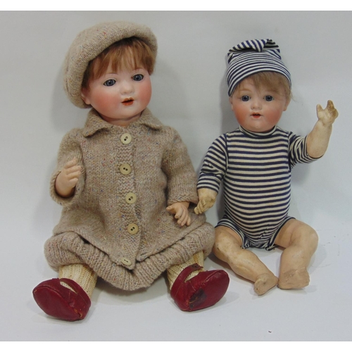 106 - 2 bisque head baby dolls by Armand Marseille both with 5 piece bent limb composition bodies; larger ... 