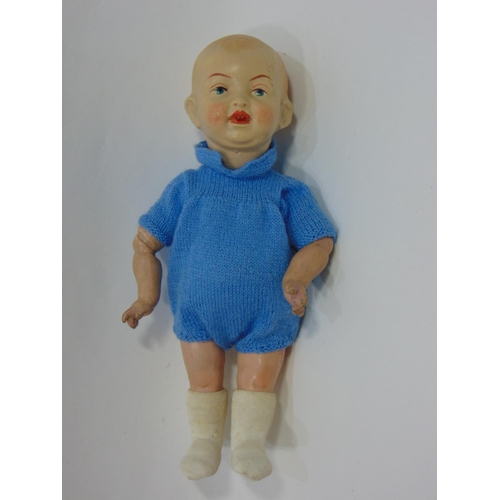 108 - 9 small 20th century dolls including 1960's Goebel/ Hummel puppee girl, probably rubber, height 28cm... 