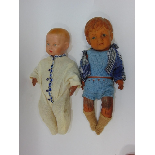 108 - 9 small 20th century dolls including 1960's Goebel/ Hummel puppee girl, probably rubber, height 28cm... 