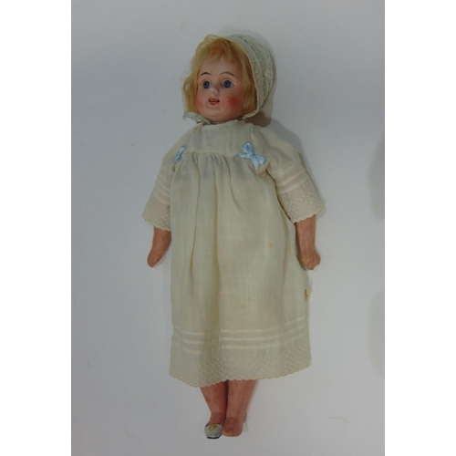 108 - 9 small 20th century dolls including 1960's Goebel/ Hummel puppee girl, probably rubber, height 28cm... 