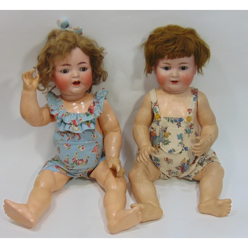 96 - 2 large German bisque head dolls with composition bodies and closing brown eyes, one by Kley & Hahn ... 