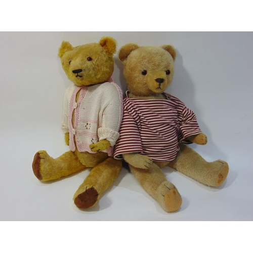 101 - 2 large vintage teddy bears both with jointed body, long tapering arms, stitched mouth, nose and cla... 