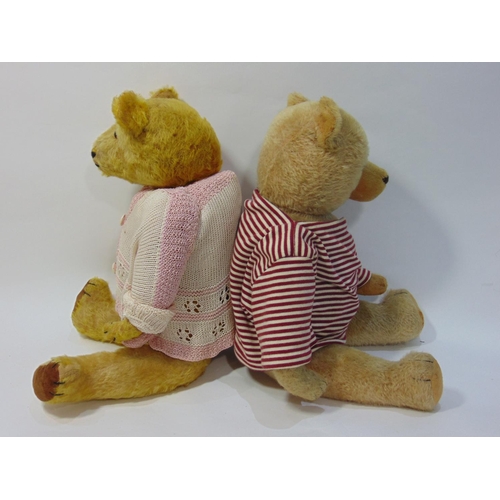 101 - 2 large vintage teddy bears both with jointed body, long tapering arms, stitched mouth, nose and cla... 