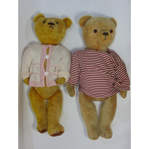 101 - 2 large vintage teddy bears both with jointed body, long tapering arms, stitched mouth, nose and cla... 