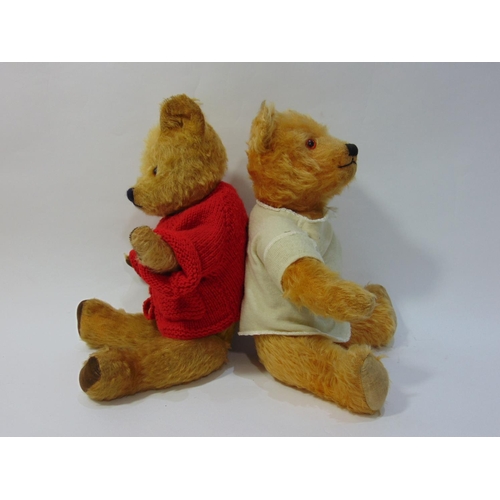 107 - 3 vintage teddy bears, all with golden fur, jointed body and stitched mouth and nose; first is proba... 