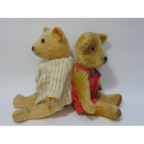 89 - 3 teddy bears with glass eyes, jointed body and stitched mouth and nose; largest, possibly Merrythou... 