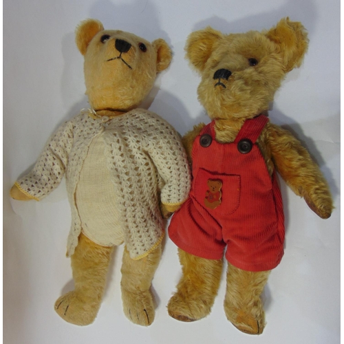 89 - 3 teddy bears with glass eyes, jointed body and stitched mouth and nose; largest, possibly Merrythou... 