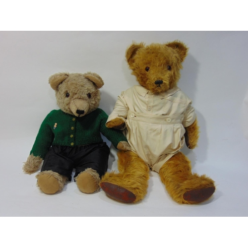 98 - 2 large vintage teddy bears both with jointed body, pronounced snout and stitched mouth and nose; la... 