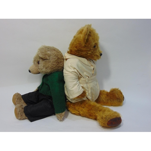 98 - 2 large vintage teddy bears both with jointed body, pronounced snout and stitched mouth and nose; la... 