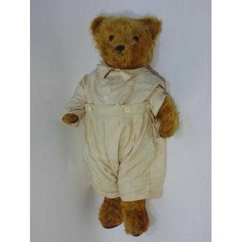 98 - 2 large vintage teddy bears both with jointed body, pronounced snout and stitched mouth and nose; la... 