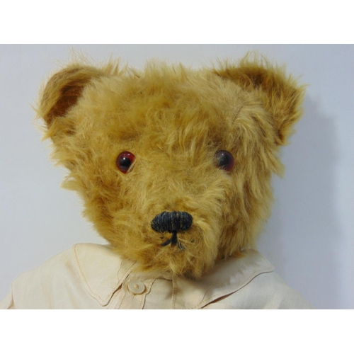 98 - 2 large vintage teddy bears both with jointed body, pronounced snout and stitched mouth and nose; la... 