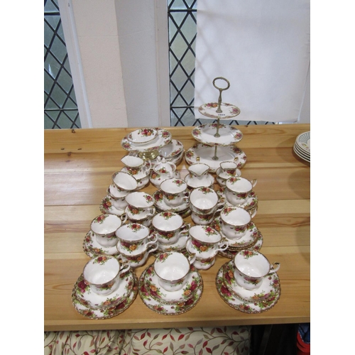 1034 - A quantity of Royal Albert Old Country Roses pattern wares comprising a three tier cake stand, compo... 