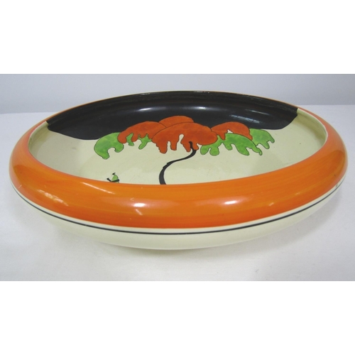 1039 - Clarice Cliff Woodland pattern large shallow dish, 30cm diameter