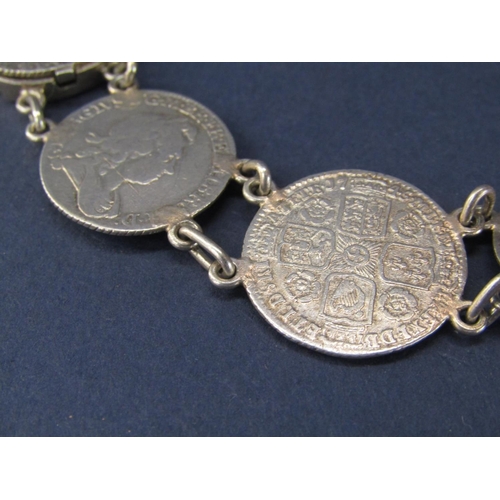 1163 - A necklace constructed from early English coinage, Elizabeth 1st sixpence 1575 and 13 x Queen Anne, ... 