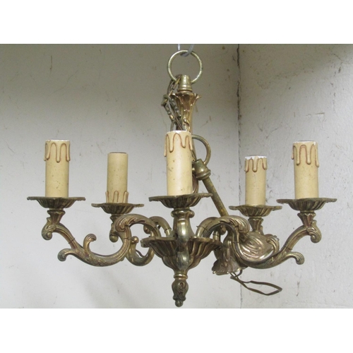 2112 - A cast gilt metal five branch hanging ceiling light/electrolier with acanthus detail, together with ... 