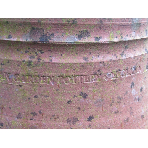 2083 - A weathered terracotta rhubarb forcer and lid with incised banded lettering Ruardean Garden Pottery,... 