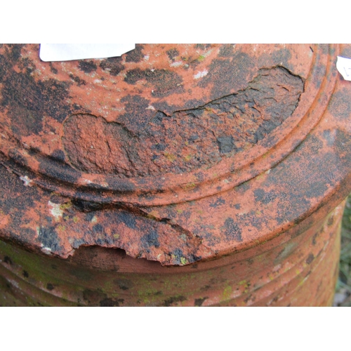 2083 - A weathered terracotta rhubarb forcer and lid with incised banded lettering Ruardean Garden Pottery,... 