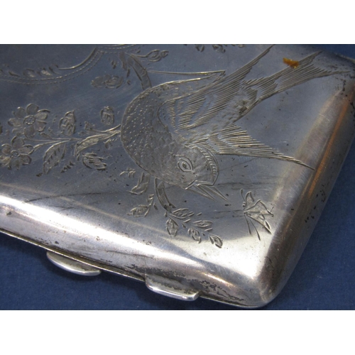 1206 - Good quality silver cigarette case engraved with a bird on a branch, maker HW Ltd, Birmingham 1919, ... 