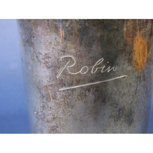 1218 - 1940s silver tapered half tankard inscribed 'Robin' maker Arnold E Williams, Birmingham 1944, 9 cm h... 