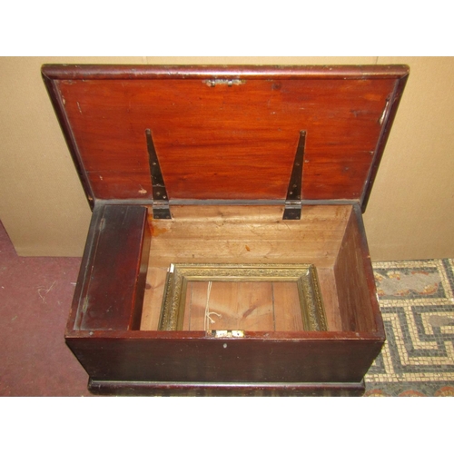 2172 - A vintage stained mixed wood blanket box with hinged lid enclosing candle box to interior, the box 8... 