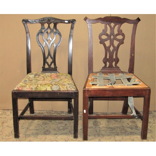 2218 - Four Georgian dining chairs of varying design, all with drop in seats, three with pierced splats