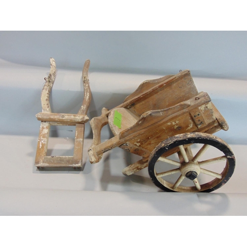 1865 - A vintage wooden scale model cart with two spoke wheels