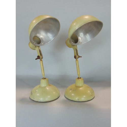 1867 - Pair of vintage industrial English articulated lamp frames, with yellow colourway, articulated branc... 