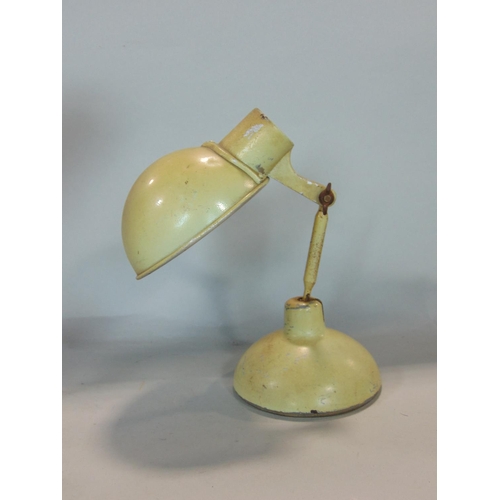 1867 - Pair of vintage industrial English articulated lamp frames, with yellow colourway, articulated branc... 