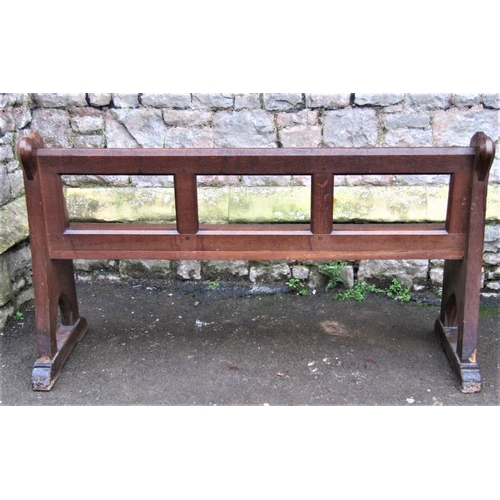 2107 - A small 19th century oak church pew with plank seat, chamfered frame and sledge supports 150 cm long... 