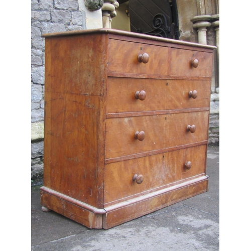 2164 - A Victorian satin birch bedroom chest of two short over three long graduated drawers with moulded ou... 