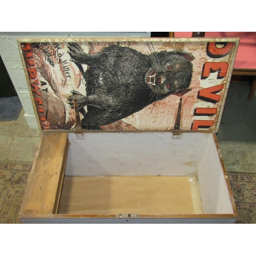 2169 - A Victorian pine blanket box with partially painted finish, the hinged lid enclosing a candle box to... 