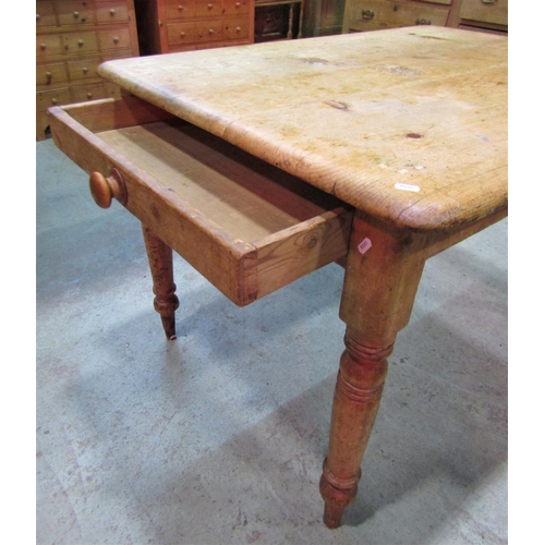 2264 - A Victorian stripped pine kitchen table of rectangular form with moulded outline, rounded corners an... 