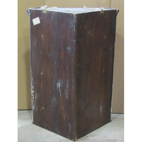 2384 - A Georgian oak hanging corner cupboard enclosed by a fielded arched panelled door with polished H sh... 