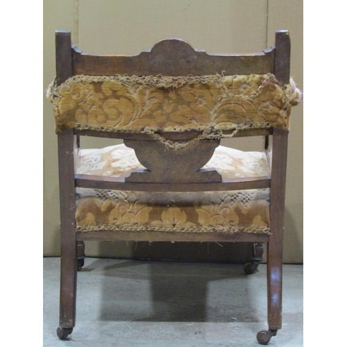 2402 - An inlaid Edwardian walnut drawing room/parlour armchair with classical urn, trailing swag and furth... 