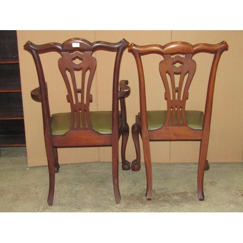 2420 - A set of six (4&2) Chippendale revival dining chairs with pierced and scrolled gothic tracery splats... 