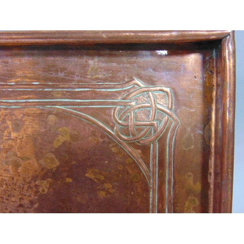 532 - An Arts & Crafts copper tray of rectangular form with Celtic knot design (unmarked), 53 cm x 30 cm